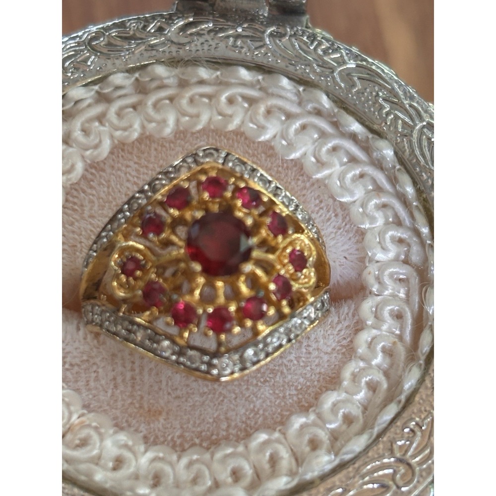 Vermeil 925 Sterling Pink Ruby & Diamond Cocktail Ring Band Size 7